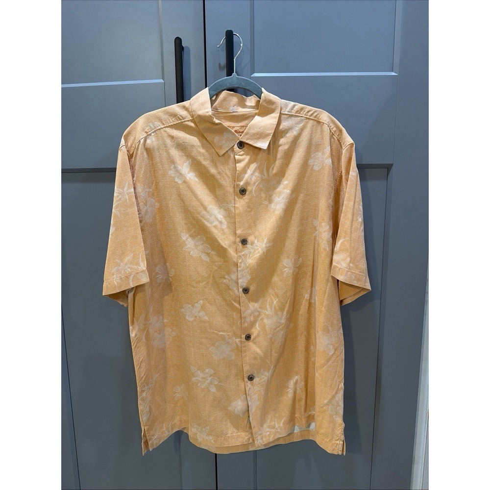 Tommy bahama Men's Large Orange Hawaiian Short Sleeve Shirt, Excellent Cond. - Picture 2 of 12